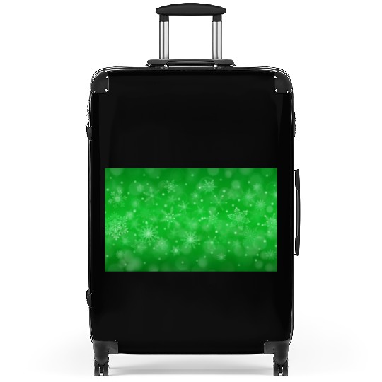 Green Christmas Snowflakes Bokeh Winter Suitcases
