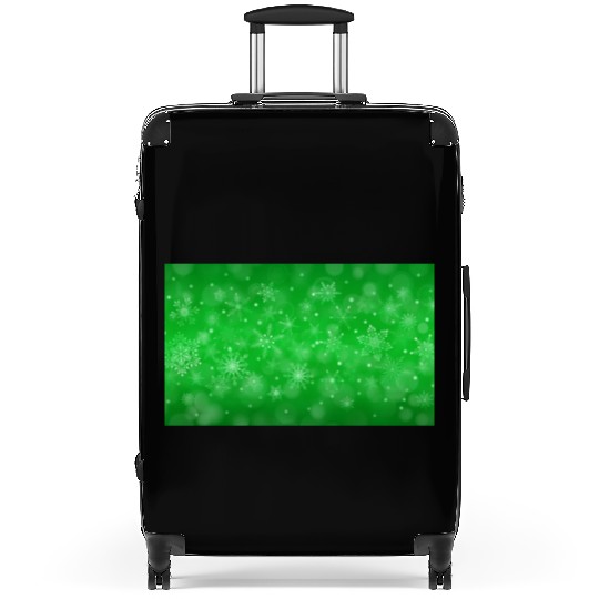 Green Christmas Snowflakes Bokeh Winter Suitcases