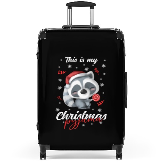 Winter Christmas Pyjama Raccoon Suitcases