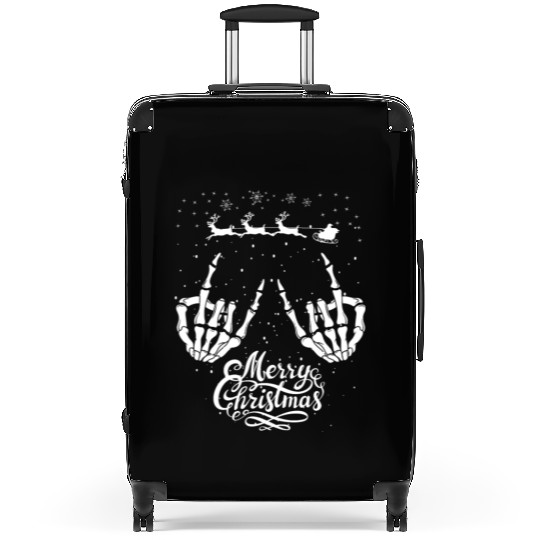 Rock On Rock Star Christmas Skeleton Hands Santa Suitcases