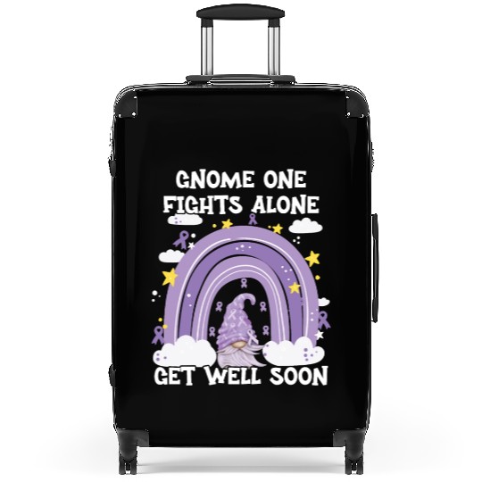 Gnome One Fights Alone Lavender Cancer Suitcases
