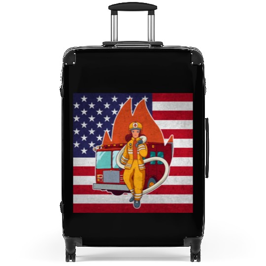 Female Firefighter Thin Red Line Suitcases