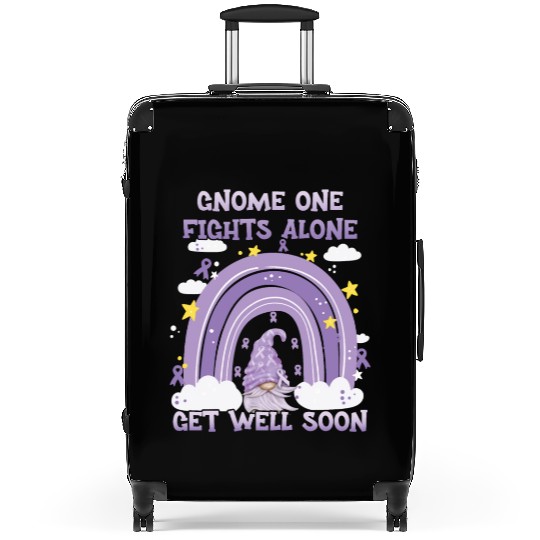 Gnome One Fights Alone Lavender Cancer Suitcases