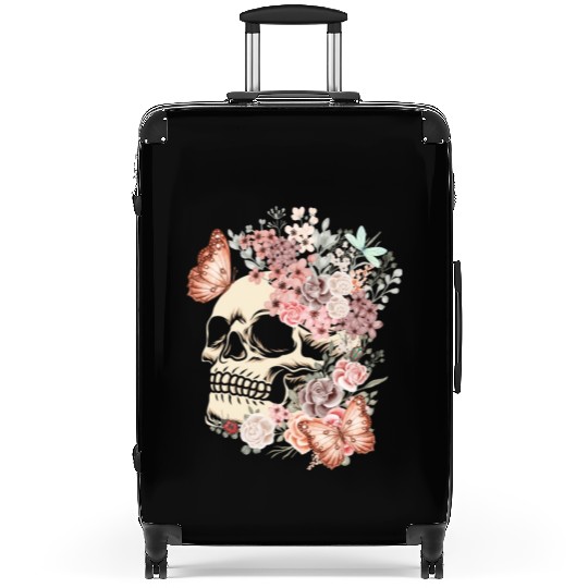 Butterfly Flowers Skull Nature Suitcases