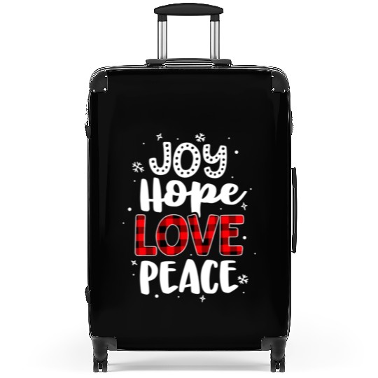 Joy Hope Love Peace Red Buffalo Plaid Christmas Suitcases
