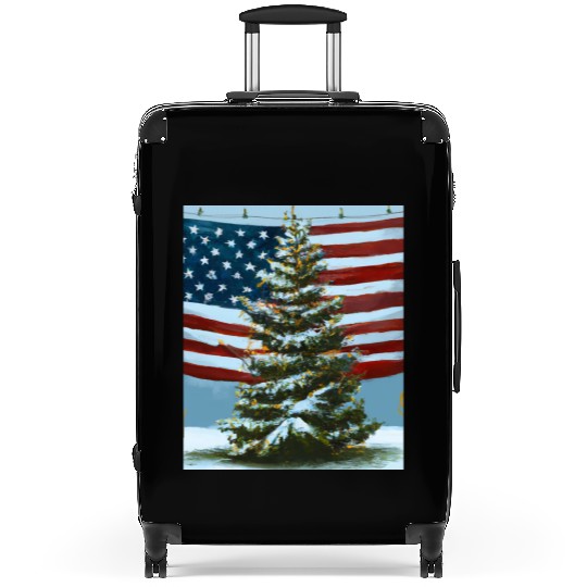 Patriotic Christmas Decorated Christmas Tree With Suitcases