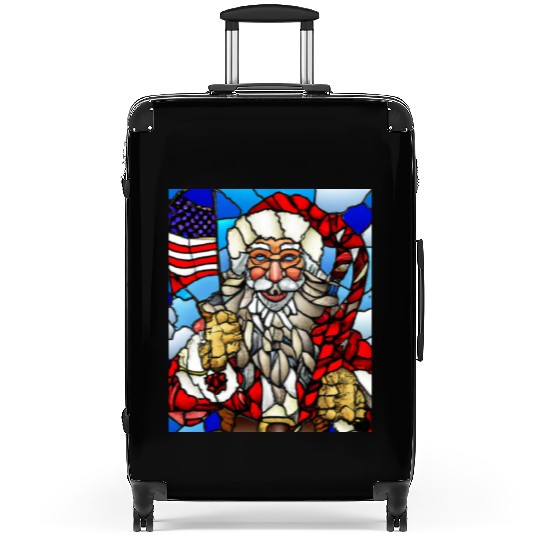Patriotic Christmas Santa With US Flag Stained Suitcases