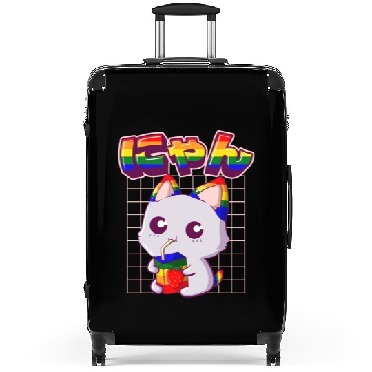 Gay Pride Kawaii Cat Strawberry Milk Rainbow Flag Suitcases
