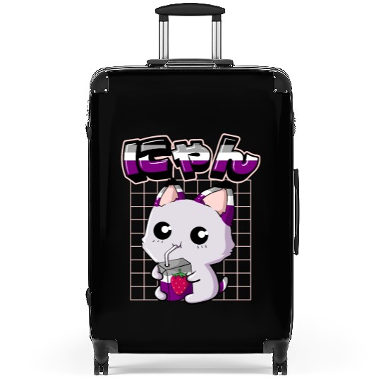 Asexual Pride Kawaii Cat Strawberry Milk Asexual F Suitcases