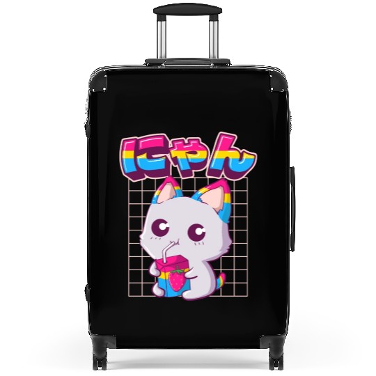 Pansexual Pride Kawaii Cat Strawberry Milk Pansexu Suitcases