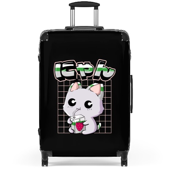Demiromantic Pride Kawaii Cat Strawberry Milk Suitcases