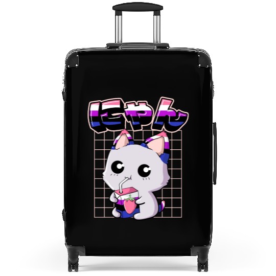 Genderfluid Pride Kawaii Cat Strawberry Milk Suitcases