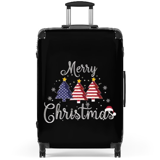 Merry Christmas Xmas Tree American Flag Patriot Suitcases