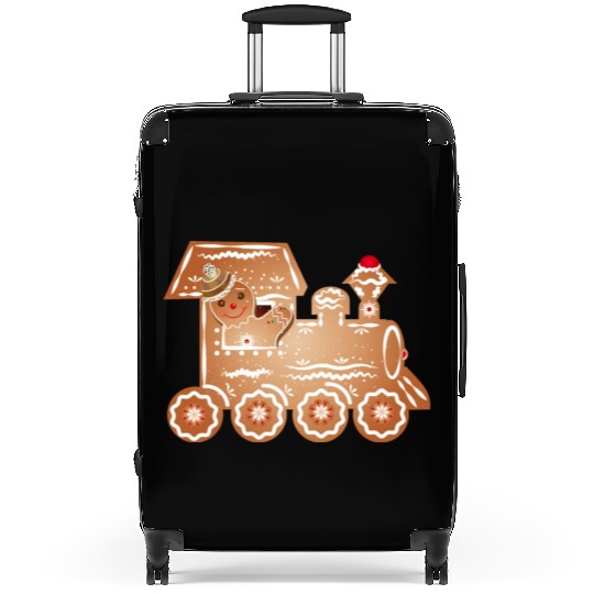 Gingerbread man as a train driver on the train Suitcases