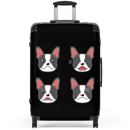 Funny Boston Terrier Dog Cartoon Faces Suitcases