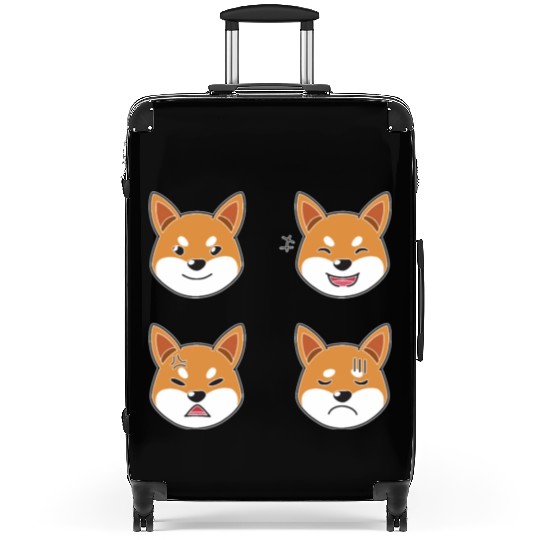 Funny Shiba Inu Dog Cartoon Faces Suitcases