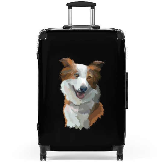 Cute Brown Border Collie Dog Watercolor Painting Suitcases