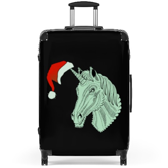 Unicorn Santa, Funny, Wearing Hat On Horn Suitcases