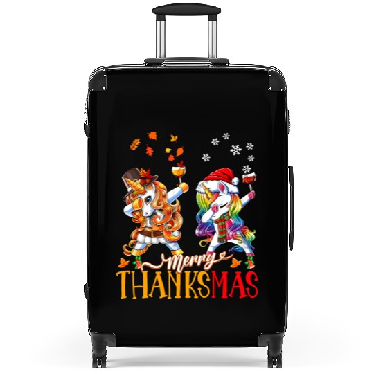 Merry Thanksmas funny unicorn Thanksgiving xmas Suitcases