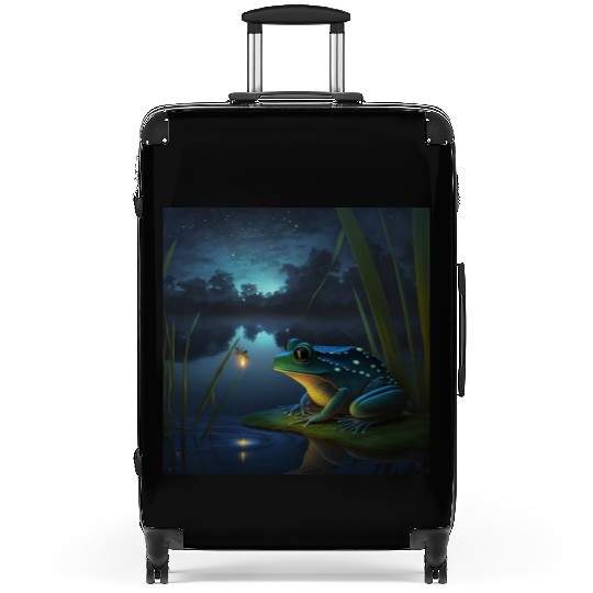 Frog and Firefly Friends on the Pond at Night Suitcases