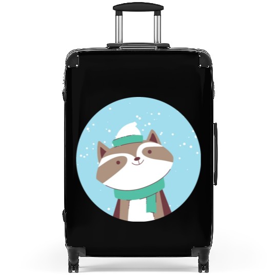 kawaii cute funny raccoon feels cold in winter Suitcases