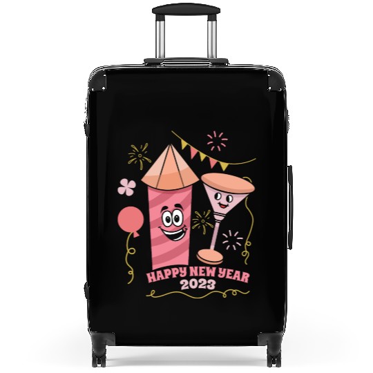 Wine Fireworks 2023 New Year Hello 2023 New Year Suitcases