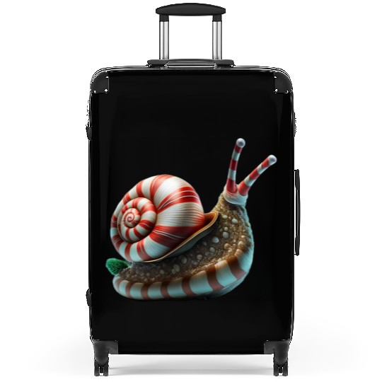 Candy Cane Christmas Snail in Red and white stripe Suitcases
