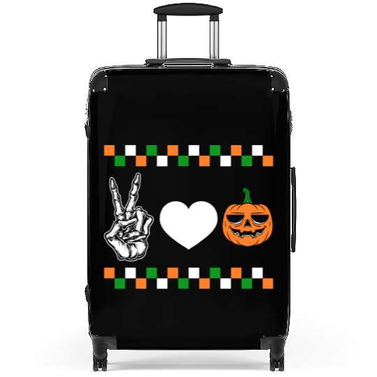 Halloween Suitcases, Peace Love Pumpkin Skeleton Hand