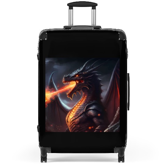 Dark Fantasy fire breathing dragon version 2 Suitcases