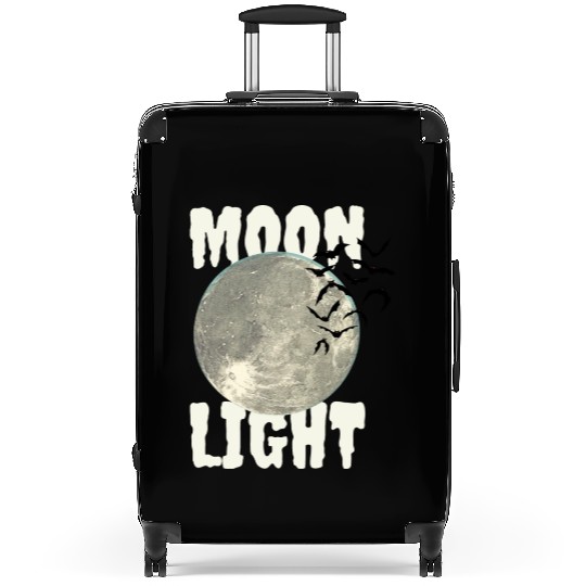 Dark Green Illustrated Moon Light Bat Suitcases