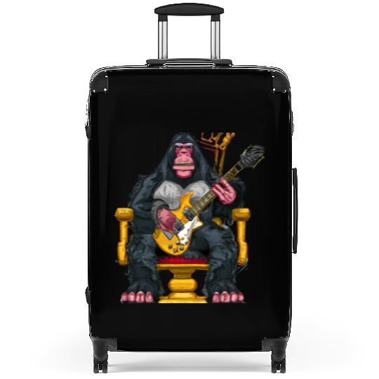Ape sitting on a throne hold an electric guitar Suitcases