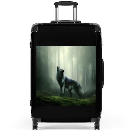 Howling wolf at midnight Suitcases