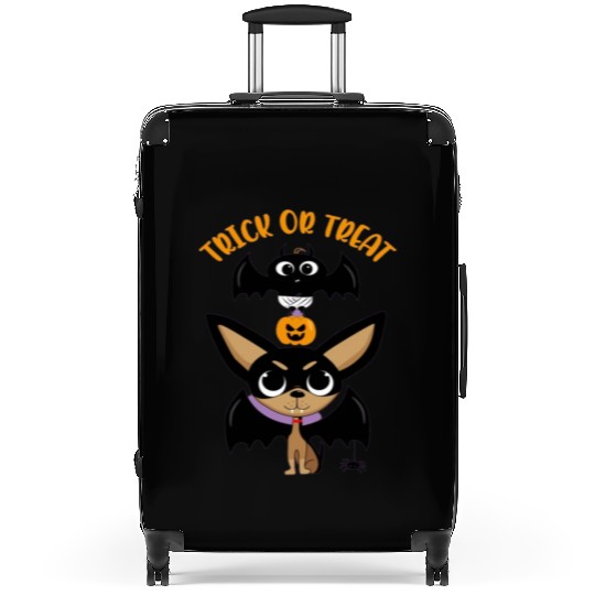 Trick-or-treating Vampire Chihuahua with Bat Suitcases