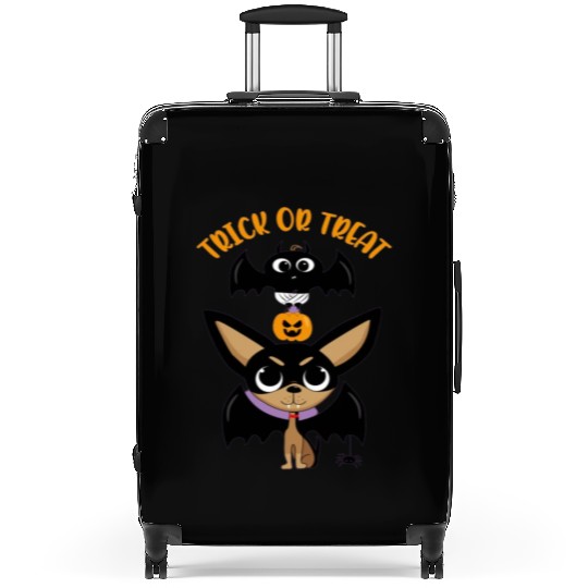 Trick-or-treating Vampire Chihuahua with Bat Suitcases