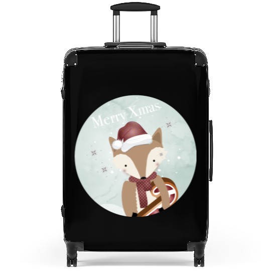 cute fox for Christmas with candy cane Suitcases