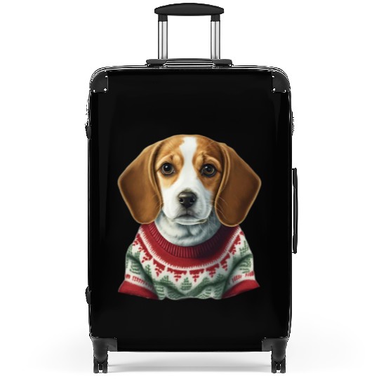 Festive Beagle in a Christmas Sweater Suitcases