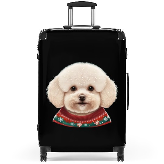 Festive Bichon Frise in a Christmas Sweater Suitcases