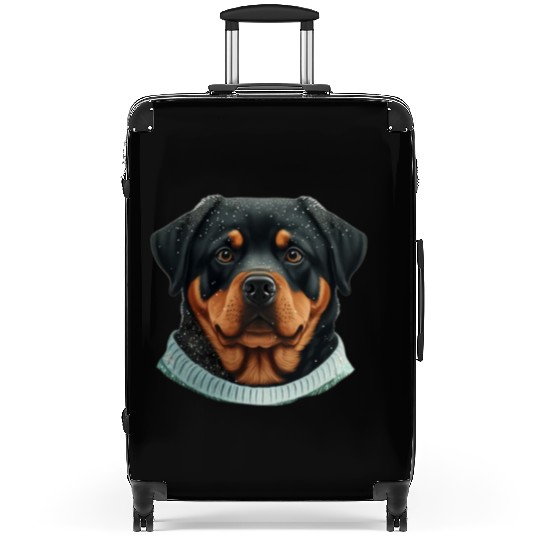 Festive Rottweiler in a Christmas Sweater Suitcases