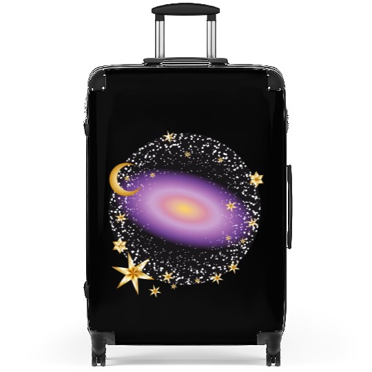 glowing violet galaxy with moon and stars Suitcases