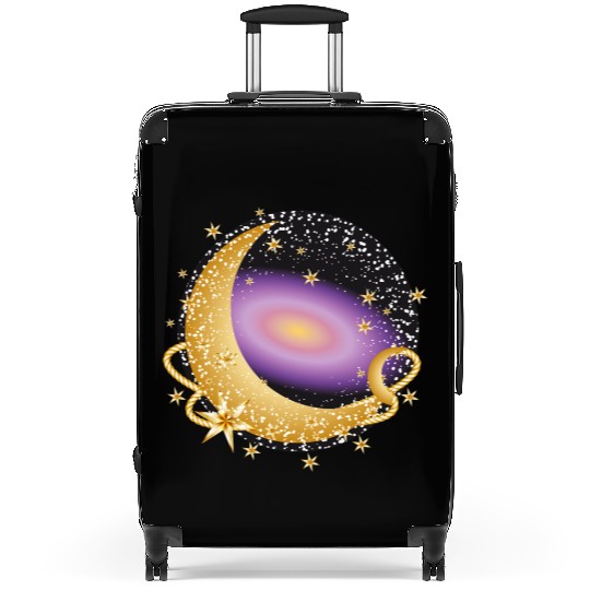 glowing violet galaxy with moon and stars Suitcases