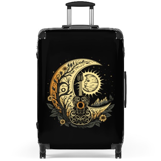 Cottagecore Acoustic Guitar With Moon, Sun, Stars Suitcases