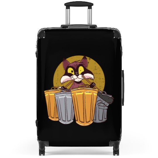 Raccoon Playing Drums Using Trash Cans - Funny Suitcases