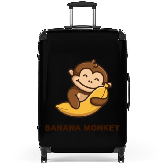 Brown illustrated Monkey and Banana Suitcases