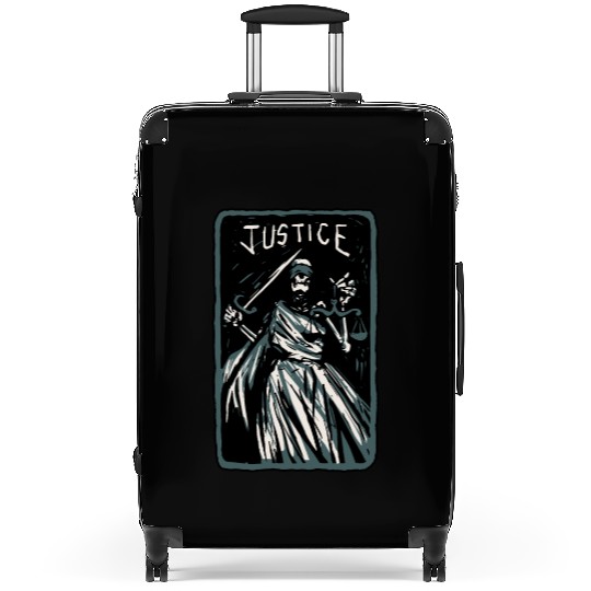 Justice Skeleton Skull Tarot Card Suitcases