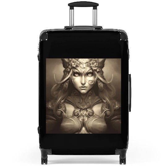 Warrior princess wearing gothic plate dark fantasy Suitcases