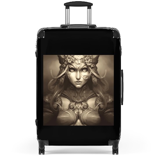 Warrior princess wearing gothic plate dark fantasy Suitcases