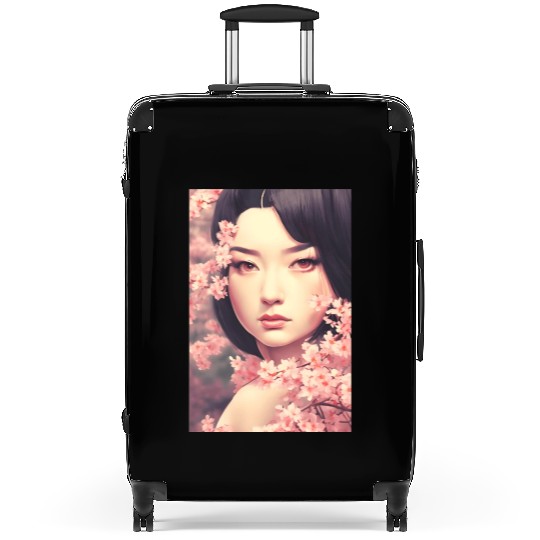 japan girl portrait sakura blossom Japan wall art Suitcases