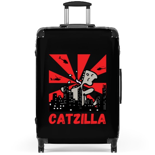 Catzilla funny cat Japanese Sunset Suitcases