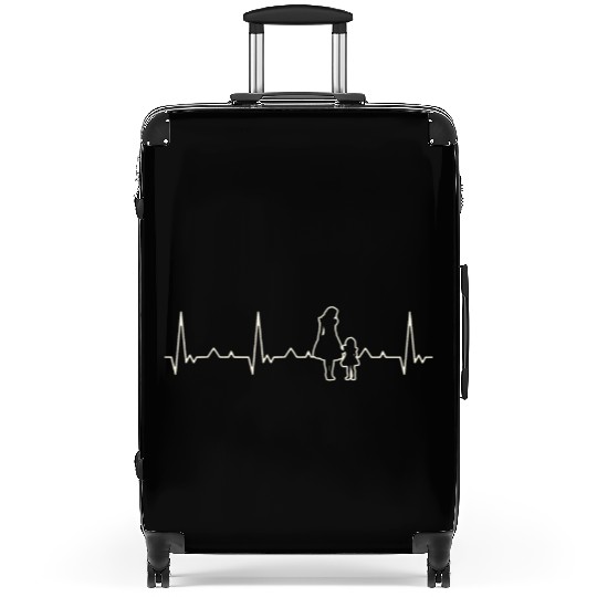 Mother and daughter. Heart. Love. EKG. Pulse. Suitcases