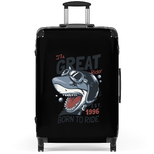 shark ride rider race Suitcases